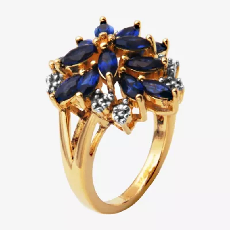 Blue and White Lab-Created Sapphire 14K Yellow Gold Over Sterling Silver Ring