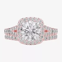 G-H / Si1-Si2) Womens 3 CT. T.W. Lab Grown White Diamond 14K Gold Round Side Stone Halo Bridal Set