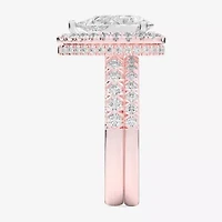 (G-H / Si1-Si2) Womens 4 1/4 CT. T.W. Lab Grown White Diamond 14K Gold Pear Side Stone Halo Bridal Set