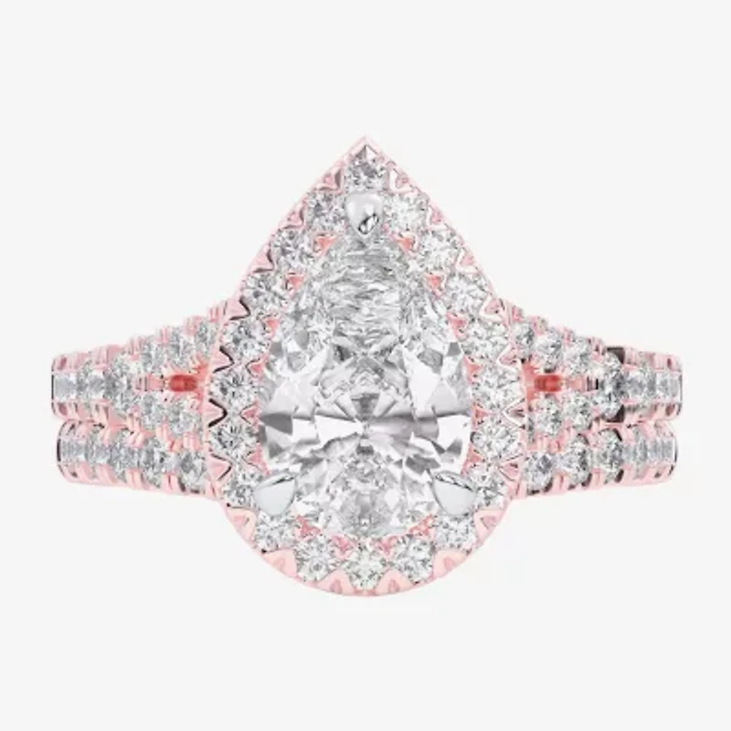 G-H / Si1-Si2) Womens / CT. T.W. Lab Grown White Diamond 14K Gold Pear Side Stone Halo Bridal Set
