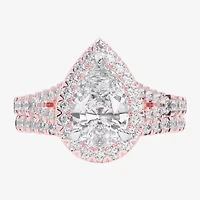 G-H / Si1-Si2) Womens / CT. T.W. Lab Grown White Diamond 14K Gold Pear Side Stone Halo Bridal Set