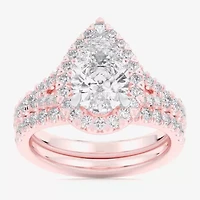 G-H / Si1-Si2) Womens CT. T.W. Lab Grown White Diamond 14K Gold Pear Side Stone Halo Bridal Set