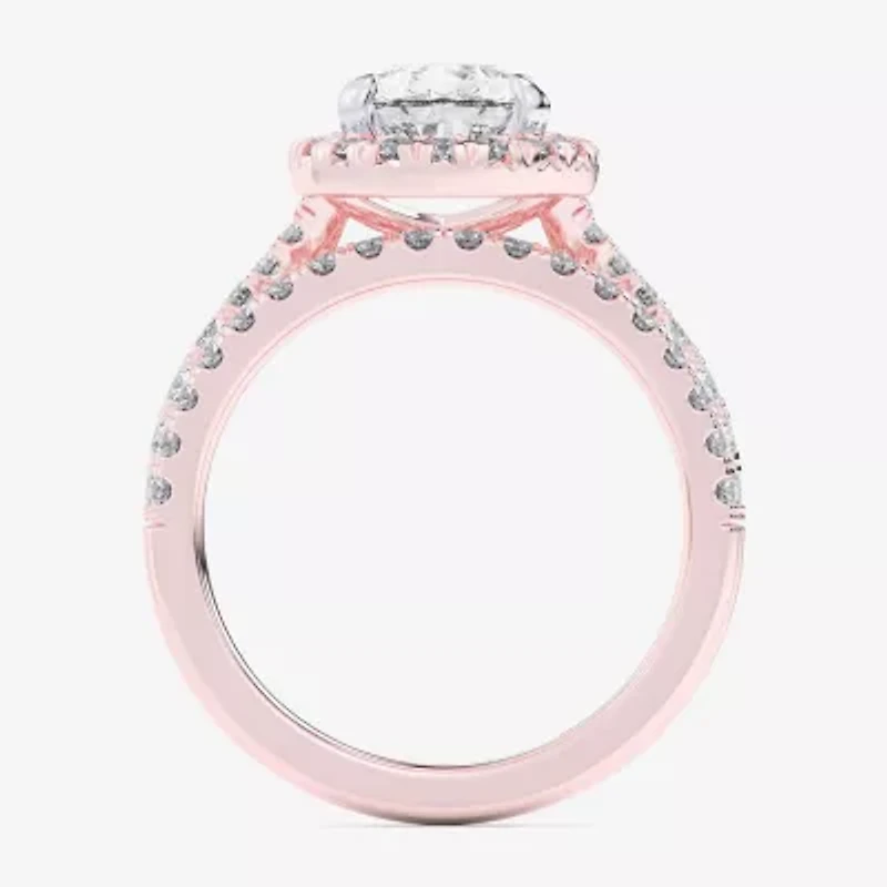 G-H / Si1-Si2) Womens CT. T.W. Lab Grown White Diamond 14K Gold Pear Side Stone Halo Bridal Set