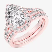 G-H / Si1-Si2) Womens CT. T.W. Lab Grown White Diamond 14K Gold Pear Side Stone Halo Bridal Set