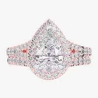 G-H / Si1-Si2) Womens CT. T.W. Lab Grown White Diamond 14K Gold Pear Side Stone Halo Bridal Set