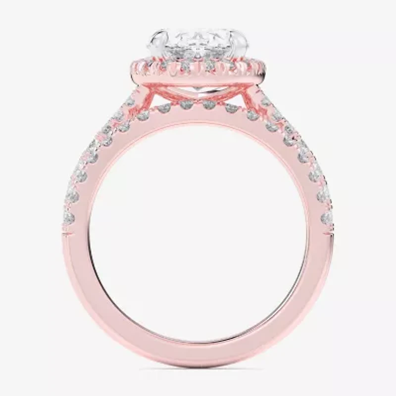 (G-H / Si1-Si2) Womens 1 5/8 CT. T.W. Lab Grown White Diamond 14K Gold Oval Side Stone Halo Bridal Set