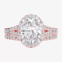 (G-H / Si1-Si2) Womens 1 5/8 CT. T.W. Lab Grown White Diamond 14K Gold Oval Side Stone Halo Bridal Set
