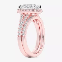 (G-H / Si1-Si2) Womens 1 5/8 CT. T.W. Lab Grown White Diamond 14K Gold Oval Side Stone Halo Bridal Set