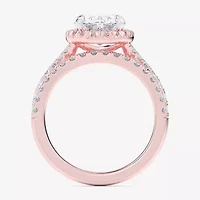 G-H / Si1-Si2) Womens CT. T.W. Lab Grown White Diamond 14K Gold Oval Side Stone Halo Bridal Set