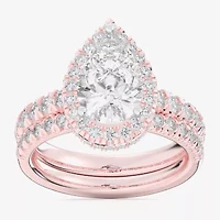 (G-H / Si1-Si2) Womens 1 5/8 CT. T.W. Lab Grown White Diamond 14K Gold Pear Side Stone Halo Bridal Set