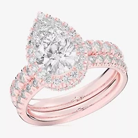 (G-H / Si1-Si2) Womens 1 5/8 CT. T.W. Lab Grown White Diamond 14K Gold Pear Side Stone Halo Bridal Set