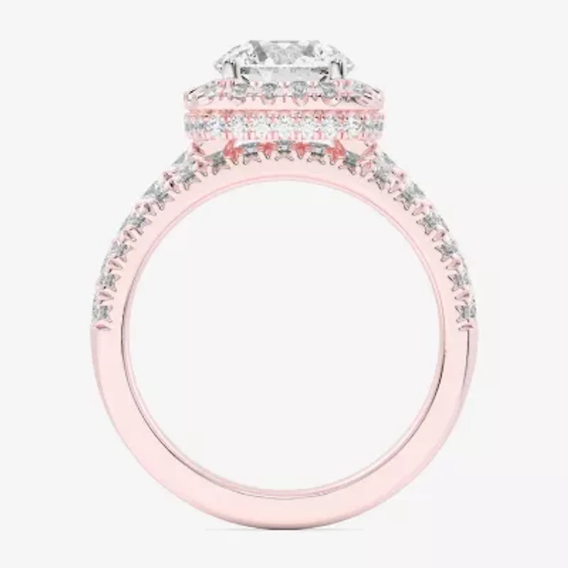 G-H / Si1-Si2) Womens 1 / CT. T.W. Lab Grown White Diamond 14K Gold Round Side Stone Halo Bridal Set