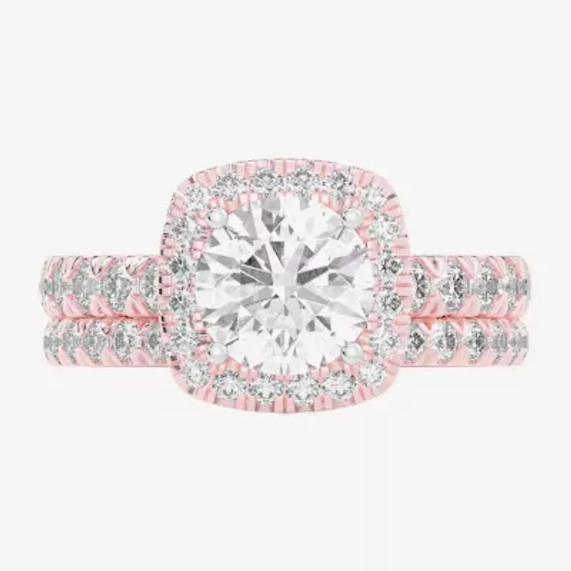 G-H / Si1-Si2) Womens 1 / CT. T.W. Lab Grown White Diamond 14K Gold Round Side Stone Halo Bridal Set