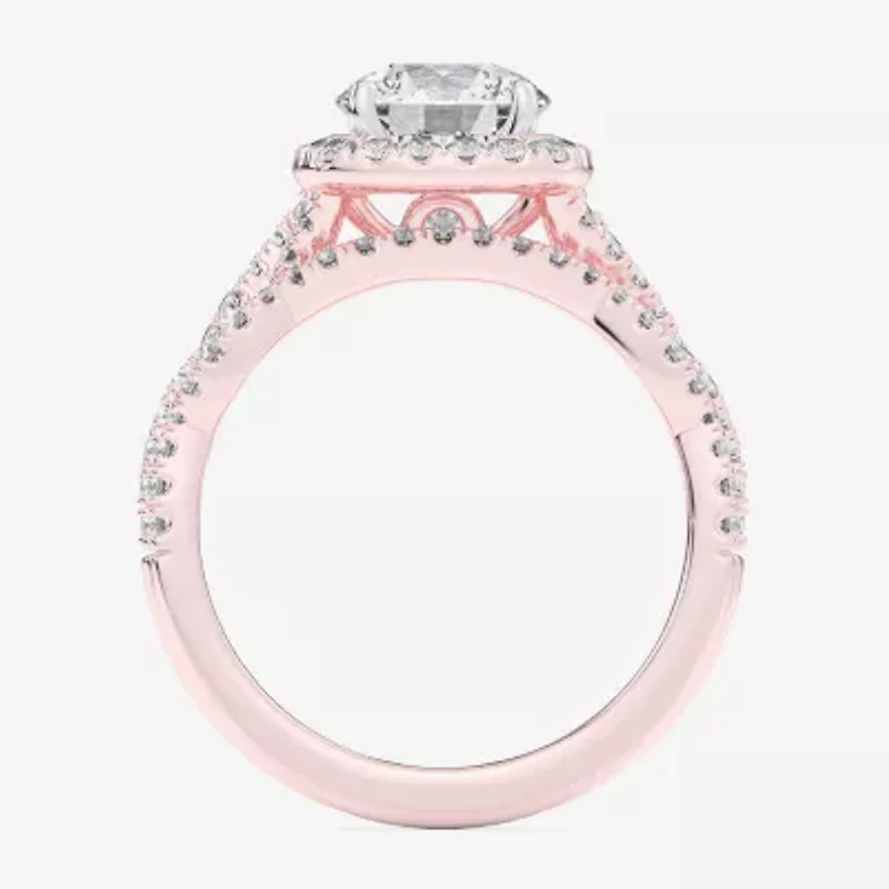 (G-H / Si1-Si2) Womens 2 3/4 CT. T.W. Lab Grown White Diamond 14K Gold Round Side Stone Halo Bridal Set