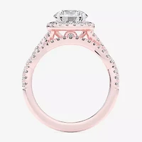 (G-H / Si1-Si2) Womens 2 3/4 CT. T.W. Lab Grown White Diamond 14K Gold Round Side Stone Halo Bridal Set