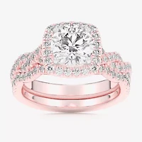 (G-H / Si1-Si2) Womens 2 3/4 CT. T.W. Lab Grown White Diamond 14K Gold Round Side Stone Halo Bridal Set