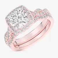 (G-H / Si1-Si2) Womens 2 3/4 CT. T.W. Lab Grown White Diamond 14K Gold Round Side Stone Halo Bridal Set