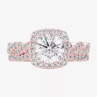 (G-H / Si1-Si2) Womens 2 3/4 CT. T.W. Lab Grown White Diamond 14K Gold Round Side Stone Halo Bridal Set