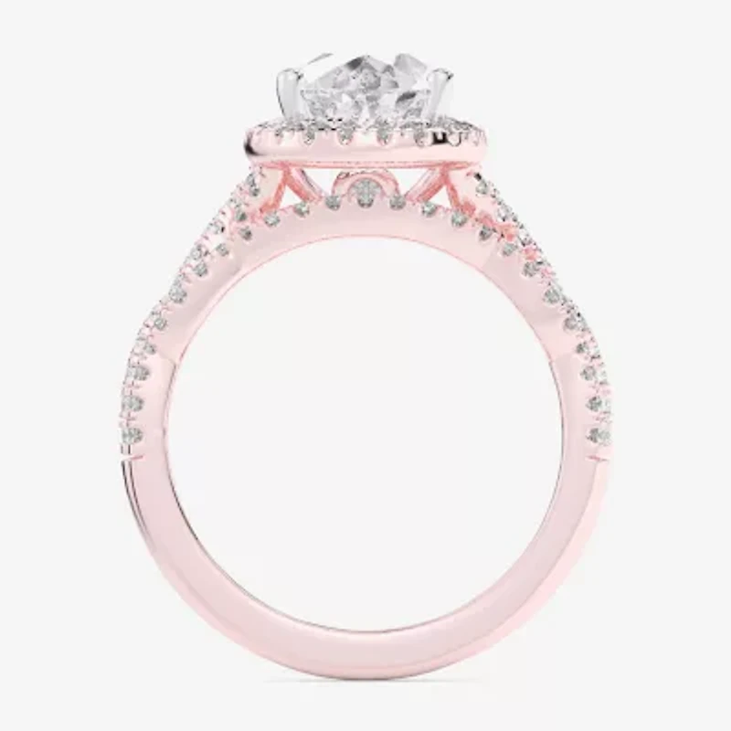 (G-H / Si1-Si2) Womens 3 3/4 CT. T.W. Lab Grown White Diamond 14K Gold Pear Side Stone Halo Bridal Set