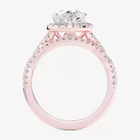 (G-H / Si1-Si2) Womens 3 3/4 CT. T.W. Lab Grown White Diamond 14K Gold Pear Side Stone Halo Bridal Set