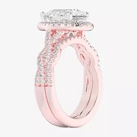 (G-H / Si1-Si2) Womens 3 3/4 CT. T.W. Lab Grown White Diamond 14K Gold Pear Side Stone Halo Bridal Set