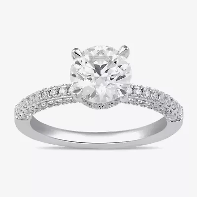 (H-I / SI1-SI2) Womens 2 CT. T.W. White Diamond 10K or 14K Gold Round Side Stone Engagement Ring
