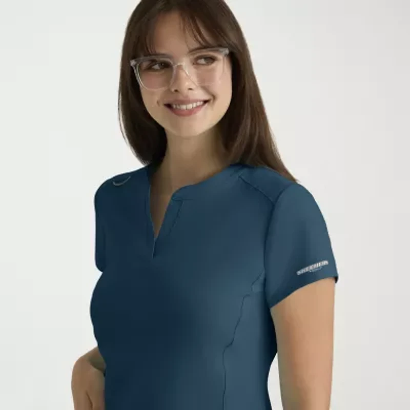 Skechers Skt259 Coast 2-Pocket Top Womens V Neck Short Sleeve Tag Free Stretch Fabric Moisture Wicking Scrub
