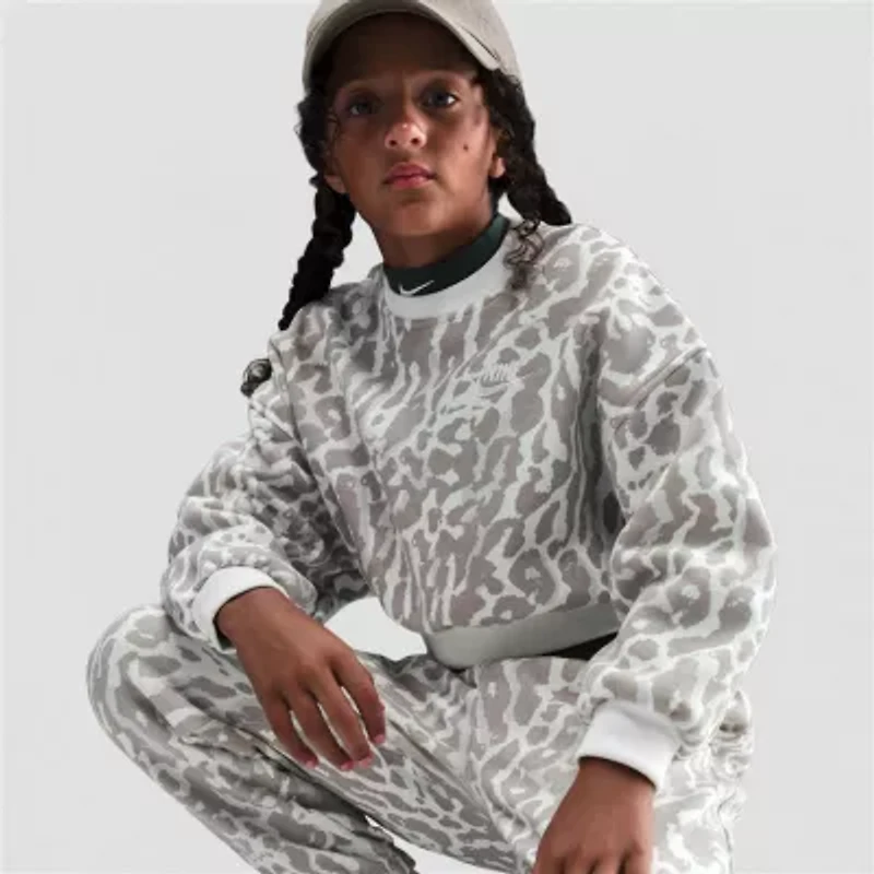 Nike Club Big Kid Girls Crew Neck Fleece Long Sleeve Sweatshirt