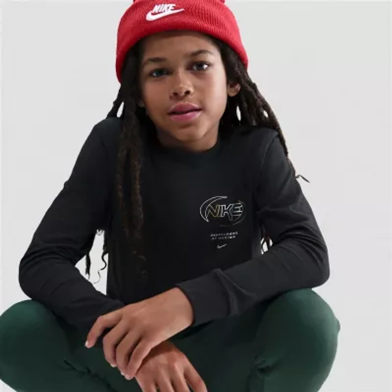 Nike Futura Big Kid Unisex Crew Neck Long Sleeve Regular Fit Graphic T-Shirt