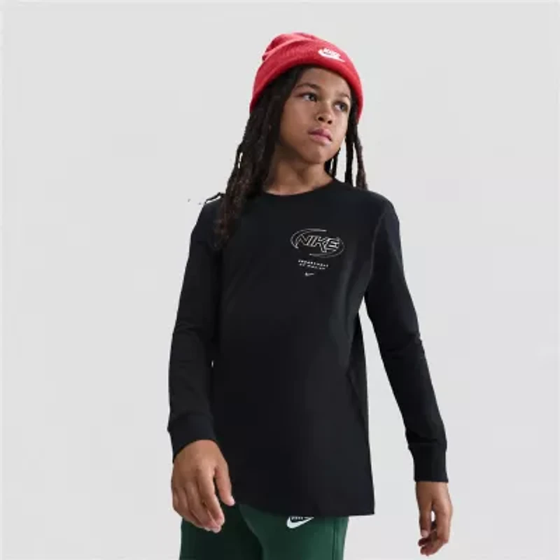 Nike Futura Big Kid Unisex Crew Neck Long Sleeve Regular Fit Graphic T-Shirt