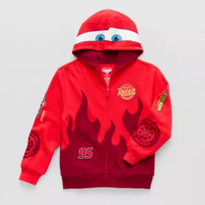Disney Collection Little & Big Kid Boys Long Sleeve Embroidered Cars Fleece Zipper Hoodie