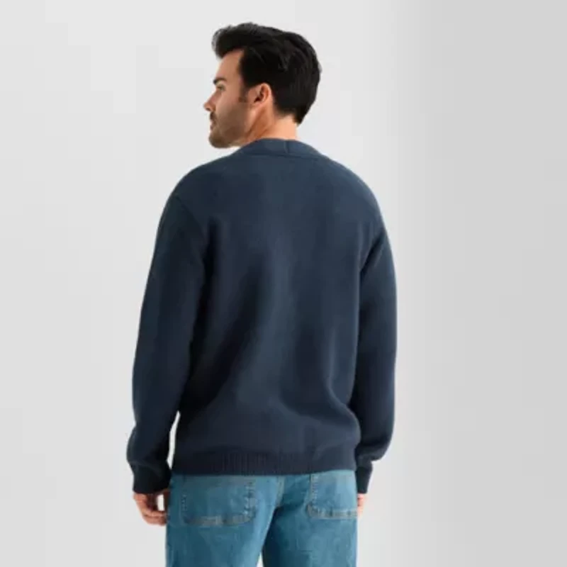 mutual weave Mens V Neck Long Sleeve Button Open Front Cardigan