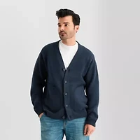 mutual weave Mens V Neck Long Sleeve Button Open Front Cardigan