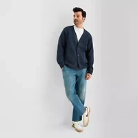 mutual weave Mens V Neck Long Sleeve Button Open Front Cardigan