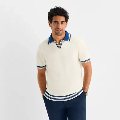 Stafford Johnny Collar Mens Short Sleeve Pullover Sweater