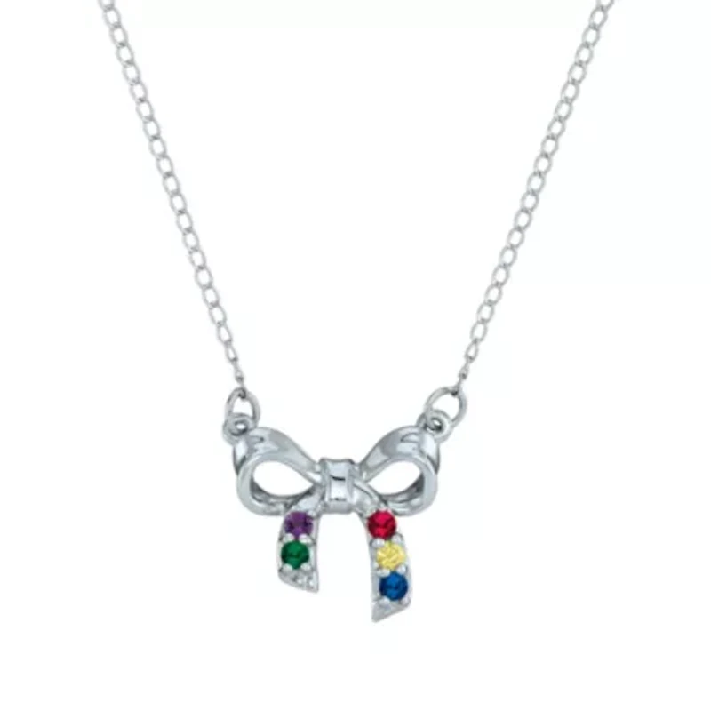 Personalized Simulated Birthstone Bow Pendant Necklace