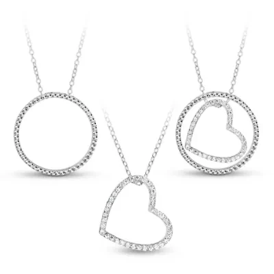 Sterling Silver 3-in-1 Cubic Zirconia Circle Heart Necklace