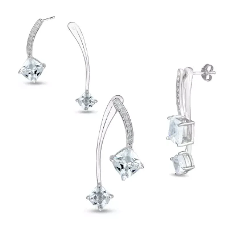 Womens Cubic Zirconia Sterling Silver Drop Earrings