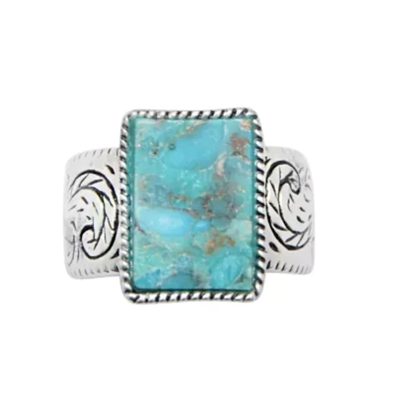 Womens Lab Created Blue Turquoise Sterling Silver Cocktail Ring