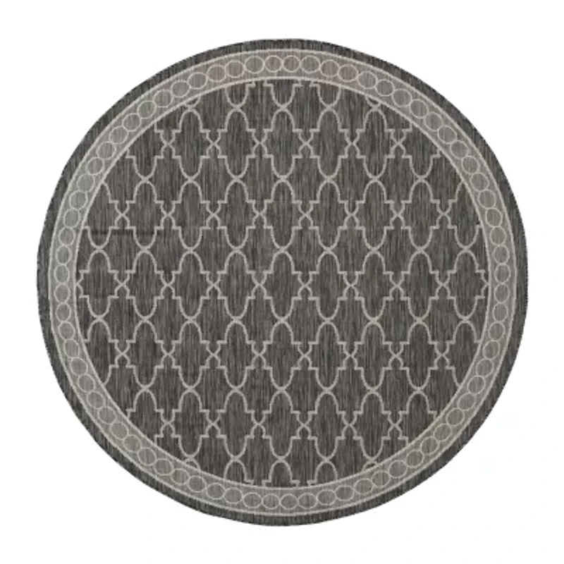 Safavieh Courtyard Collection Keeley Geometric Indoor/Outdoor Round Area Rug