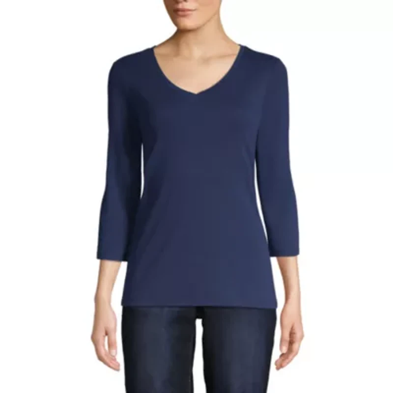 St. John's Bay Womens V Neck 3/4 Sleeve Tall T-Shirt