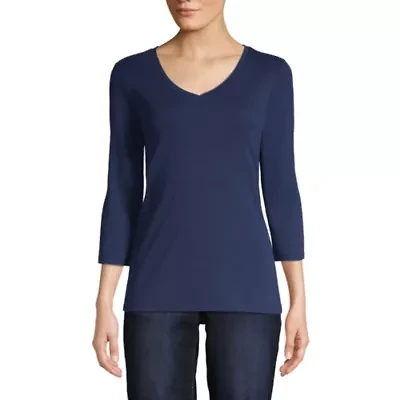 St. John's Bay Womens V Neck 3/4 Sleeve Tall T-Shirt