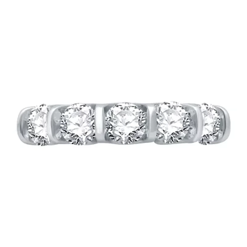 (H-I / I1) Womens 2MM 2 CT. T.W. Lab Grown White Diamond 10K Gold 5-Stone Anniversary Band