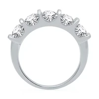 (H-I / I1) Womens 2MM 2 CT. T.W. Lab Grown White Diamond 10K Gold 5-Stone Anniversary Band