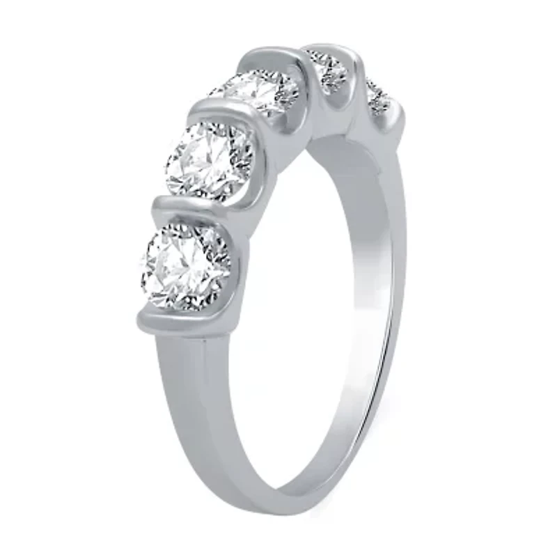 (H-I / I1) Womens 2MM 2 CT. T.W. Lab Grown White Diamond 10K Gold 5-Stone Anniversary Band