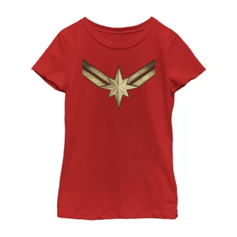 Little & Big Kid Girls Crew Neck Short Sleeve Regular Fit Captain Marvel Graphic T-Shirt