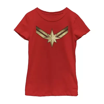 Little & Big Kid Girls Crew Neck Short Sleeve Regular Fit Captain Marvel Graphic T-Shirt