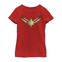Little & Big Kid Girls Crew Neck Short Sleeve Regular Fit Captain Marvel Graphic T-Shirt