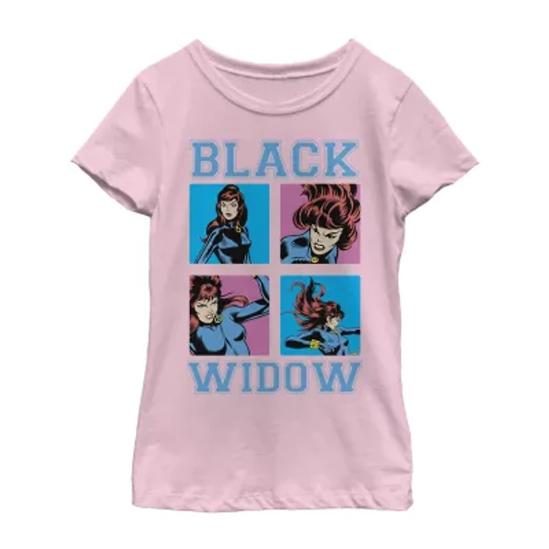 Black Widow Little & Big Kid Girls Crew Neck Short Sleeve Regular Fit Marvel Graphic T-Shirt