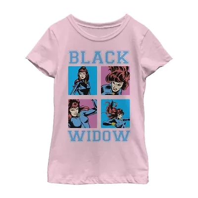 Black Widow Little & Big Kid Girls Crew Neck Short Sleeve Regular Fit Marvel Graphic T-Shirt